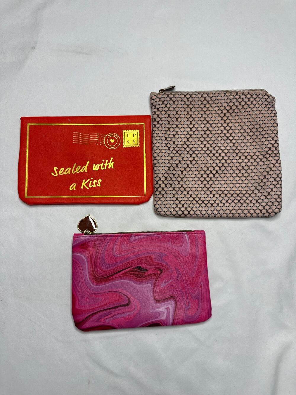 Ipsy Bag Bundle Lot of 3 Sealed With a Kiss Self Love Pink Mesh
